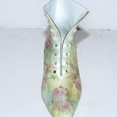 Royal Bayreuth High Top Porcelain Boot / Shoe Rose Tapestry Decoration