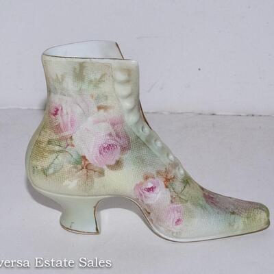 Royal Bayreuth High Top Porcelain Boot / Shoe Rose Tapestry Decoration