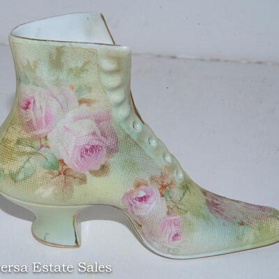 Royal Bayreuth High Top Porcelain Boot / Shoe Rose Tapestry Decoration
