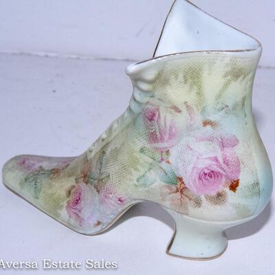 Royal Bayreuth High Top Porcelain Boot / Shoe Rose Tapestry Decoration