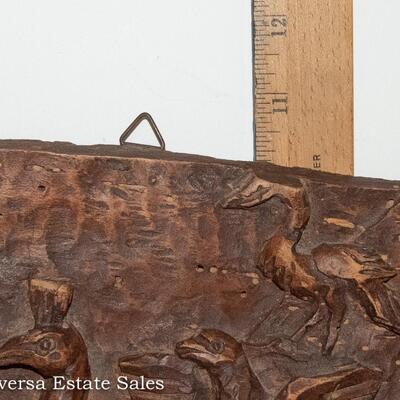 ANTIQUE CARVED WOOD PANEL - SAINT FRANCIS OF ASSISI BLESSING THE ANIMALS