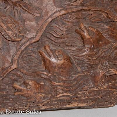 ANTIQUE CARVED WOOD PANEL - SAINT FRANCIS OF ASSISI BLESSING THE ANIMALS