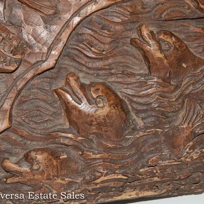 ANTIQUE CARVED WOOD PANEL - SAINT FRANCIS OF ASSISI BLESSING THE ANIMALS