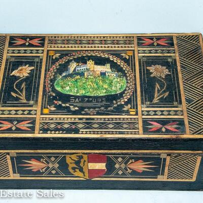 ANTIQUE INLAID BOX FEATURING SALZBURG CASTLE