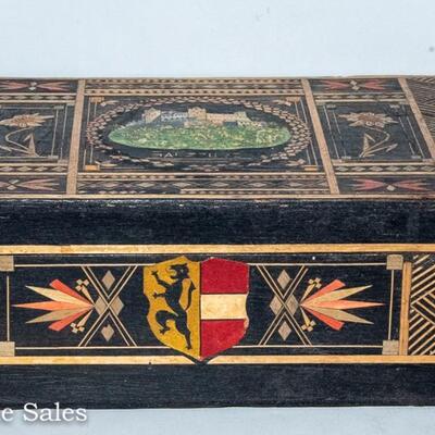 ANTIQUE INLAID BOX FEATURING SALZBURG CASTLE