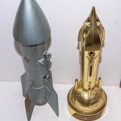 TWO - VINTAGE 1950s ROCKET COIN BANKS - ONE PRICE!