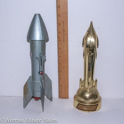 TWO - VINTAGE 1950s ROCKET COIN BANKS - ONE PRICE!