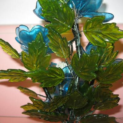 MS 1960s MCM Molded Plastic Flower Arrangement 11" Blue Green Everlasting