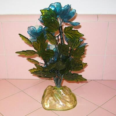 MS 1960s MCM Molded Plastic Flower Arrangement 11" Blue Green Everlasting