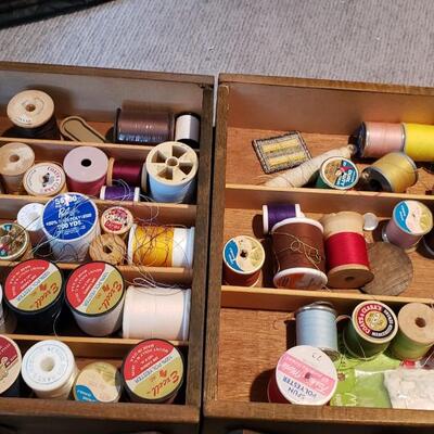 Vintage sewing box with contents