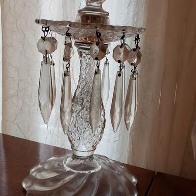 Two antique Crystal Candle holders with prisms