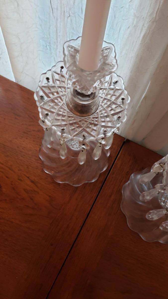 Two antique Crystal Candle holders with prisms
