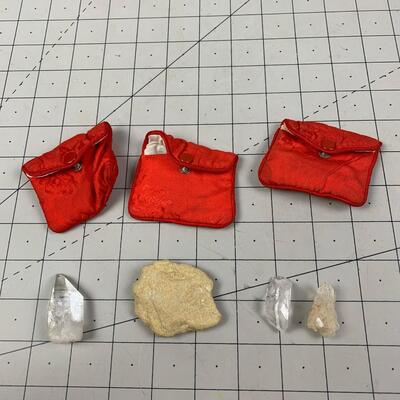# 106 Crystals & Rock Collection with Red Pouches. 