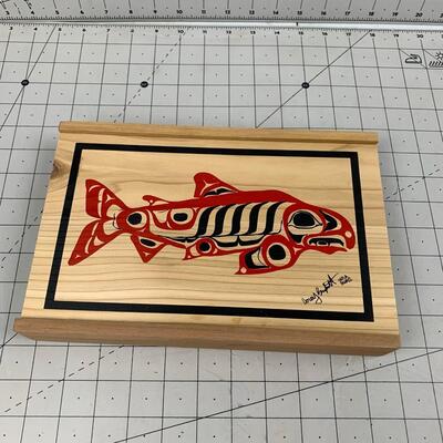 #156 Cedar Box w/ Fish Design (empty)