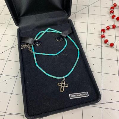 #164 Blue & Red Cross Necklaces