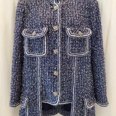 Chanel Navy Fantasy Tweed Layered Pocket Jacket New/Old stock with tags - never worn. Size 44