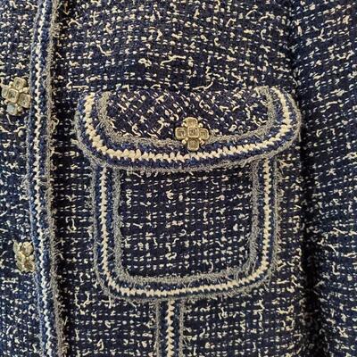 Chanel Navy Fantasy Tweed Layered Pocket Jacket