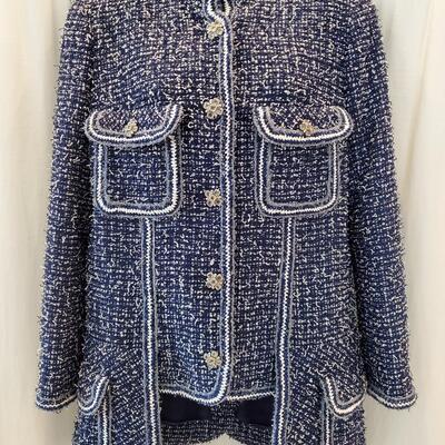 Chanel Navy Fantasy Tweed Layered Pocket Jacket
