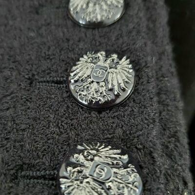Chanel black wool blend open front black jacket, size 40