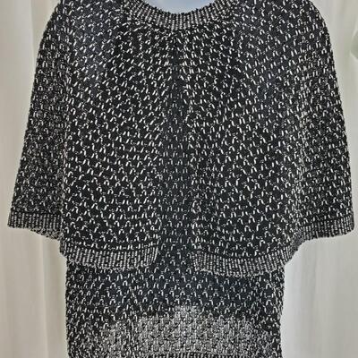 Chanel black and white silk & cotton crew neck blouse