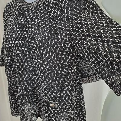 Chanel black and white silk & cotton crew neck blouse