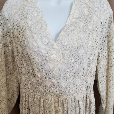 Chanel white patterned lace cut out dress - size 44