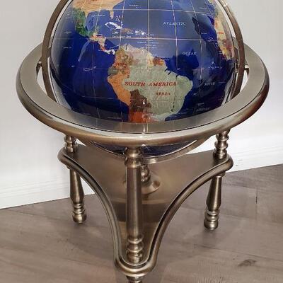 Gemstone floor globe. Huge 19 1/2" diameter globe with oceans of Lapis Lazuli and countries of all semi precious stones. Very large...
