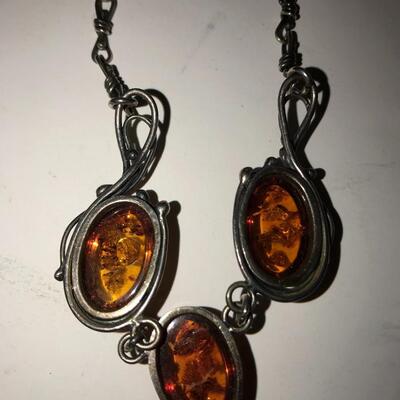 Unique Sterling Amber Turquoise Coral Jewelry Lot