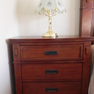 LOT 12  TWO MISSION STYLE NIGHTSTANDS AND A TOUCH LAMP