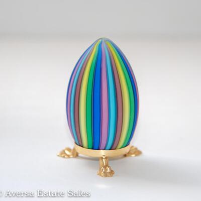 Murano Fratelli Toso Satin Rainbow Art Glass Egg