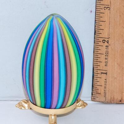Murano Fratelli Toso Satin Rainbow Art Glass Egg