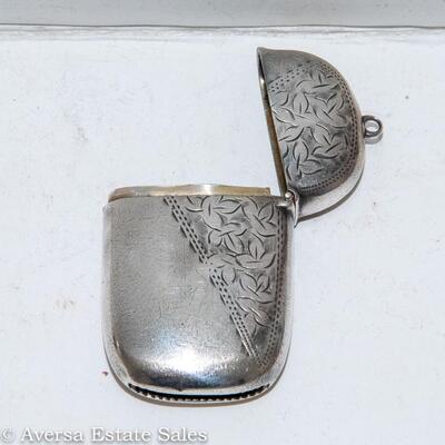 ANTIQUE - ENGLISH STERLING SILVER VESTA CASE - MATCH SAFE