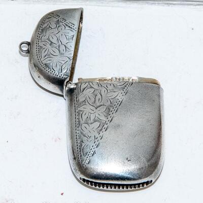 ANTIQUE - ENGLISH STERLING SILVER VESTA CASE - MATCH SAFE