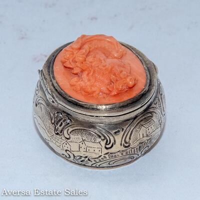 STERLING CAMEO PILL BOX