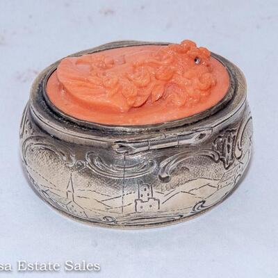 STERLING CAMEO PILL BOX