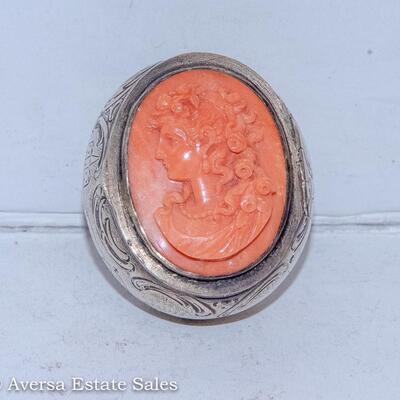 STERLING CAMEO PILL BOX