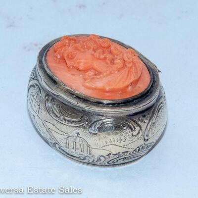 STERLING CAMEO PILL BOX