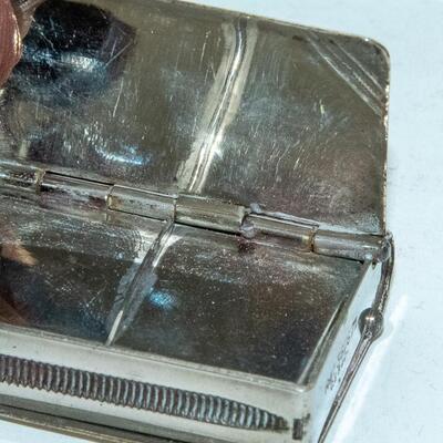 ANTIQUE SILVER PLATE VESTA MATCH SAFE / STAMP HOLDER