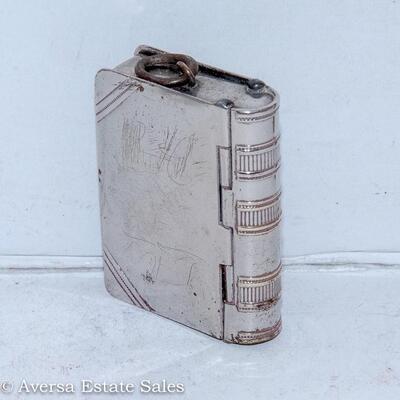 ANTIQUE SILVER PLATE VESTA MATCH SAFE / STAMP HOLDER