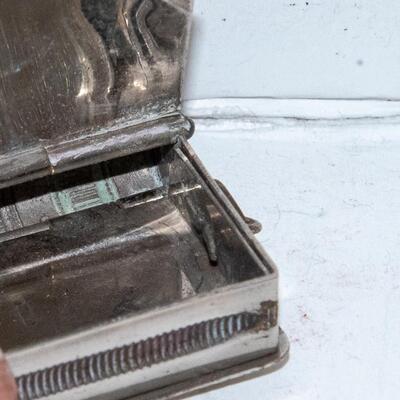 ANTIQUE SILVER PLATE VESTA MATCH SAFE / STAMP HOLDER