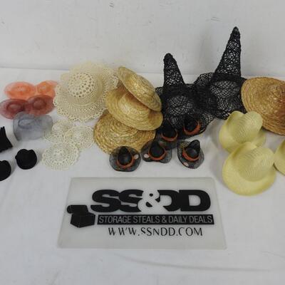 Craft lot of Small Hats, Lace, Wicker, Straw, Witch Hats, Cowboy Hats