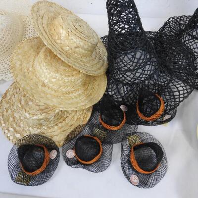 Craft lot of Small Hats, Lace, Wicker, Straw, Witch Hats, Cowboy Hats