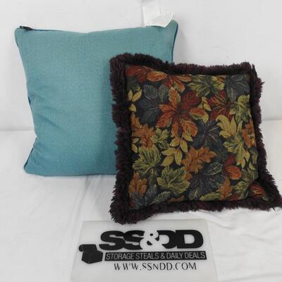 2 Throw Pillows 16 Inch Square, Floral with Tassle Edge, Blue Rodeo Home Pillow