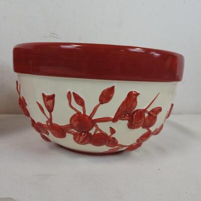 3 Ceramic Red Decorated Bowls, Small to Large Ascending Sizes, Different Designs