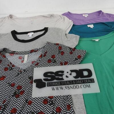 6 LulaRoe Shirts: 3 Small, 2 Large, 2 Extra Large, Assorted Colors and Patterns