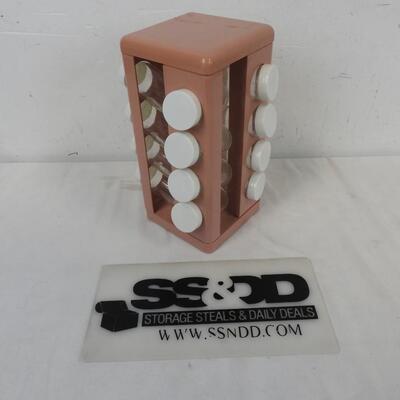 Pink Revolving Spice Rack with 16 Glass Containers