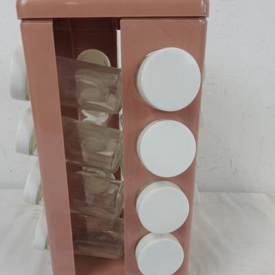 Pink Revolving Spice Rack with 16 Glass Containers