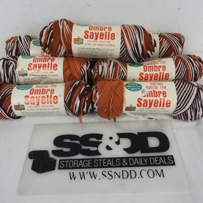 7 Brown Knitting Worsted Type Ombre Sayelle 4 Ply 3 1/2 Ounces