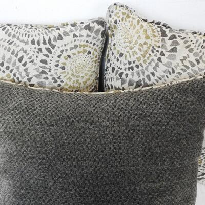 3 Decorative Throw Pillows: Gray & Tan, Very Soft & Squishy, 20" x 20" Clean