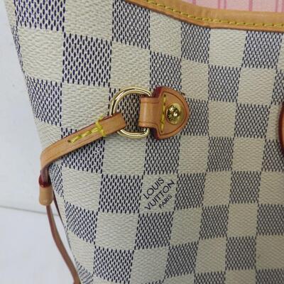 Replica Purse Tote Bag Inspired by LV Neverfull Bag Checkered Print, Pink Stripe